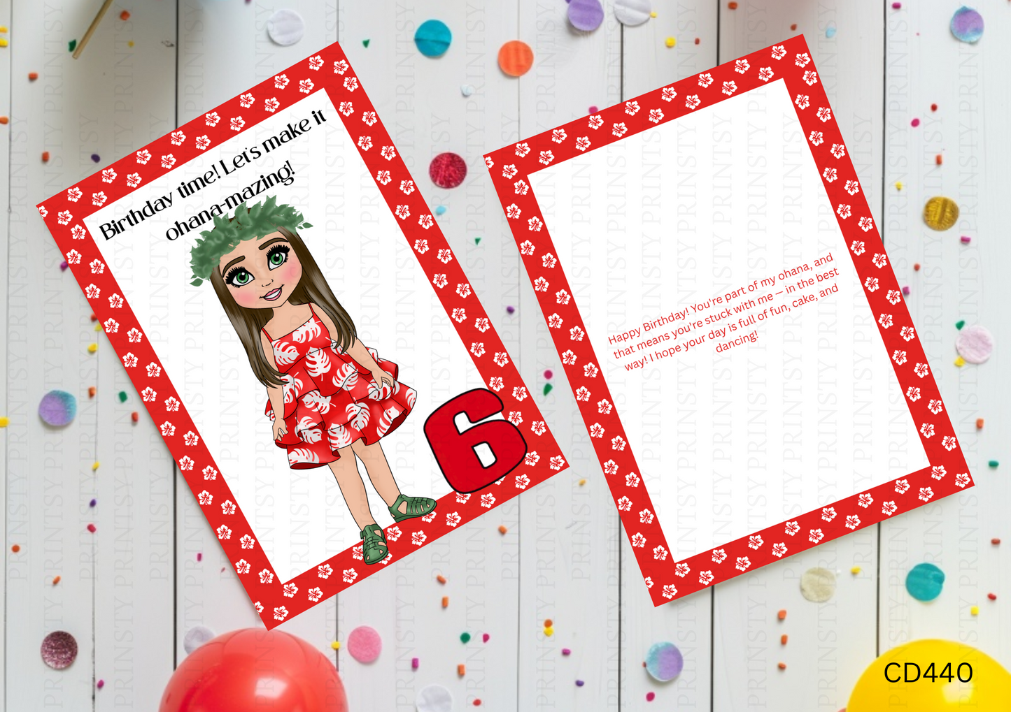 Red Hawaiian Dolly Celebration Card