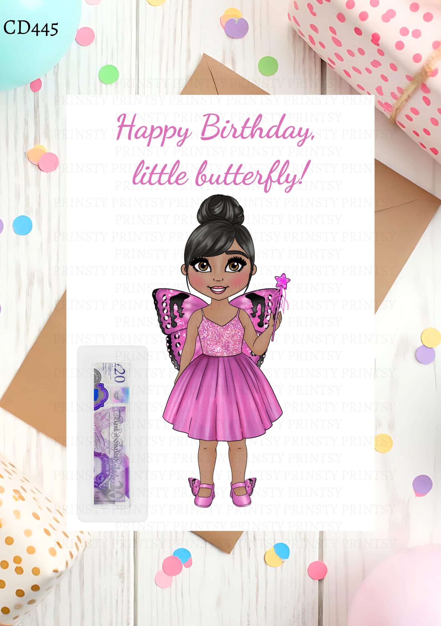 Pink Butterfly Dolly Money Card