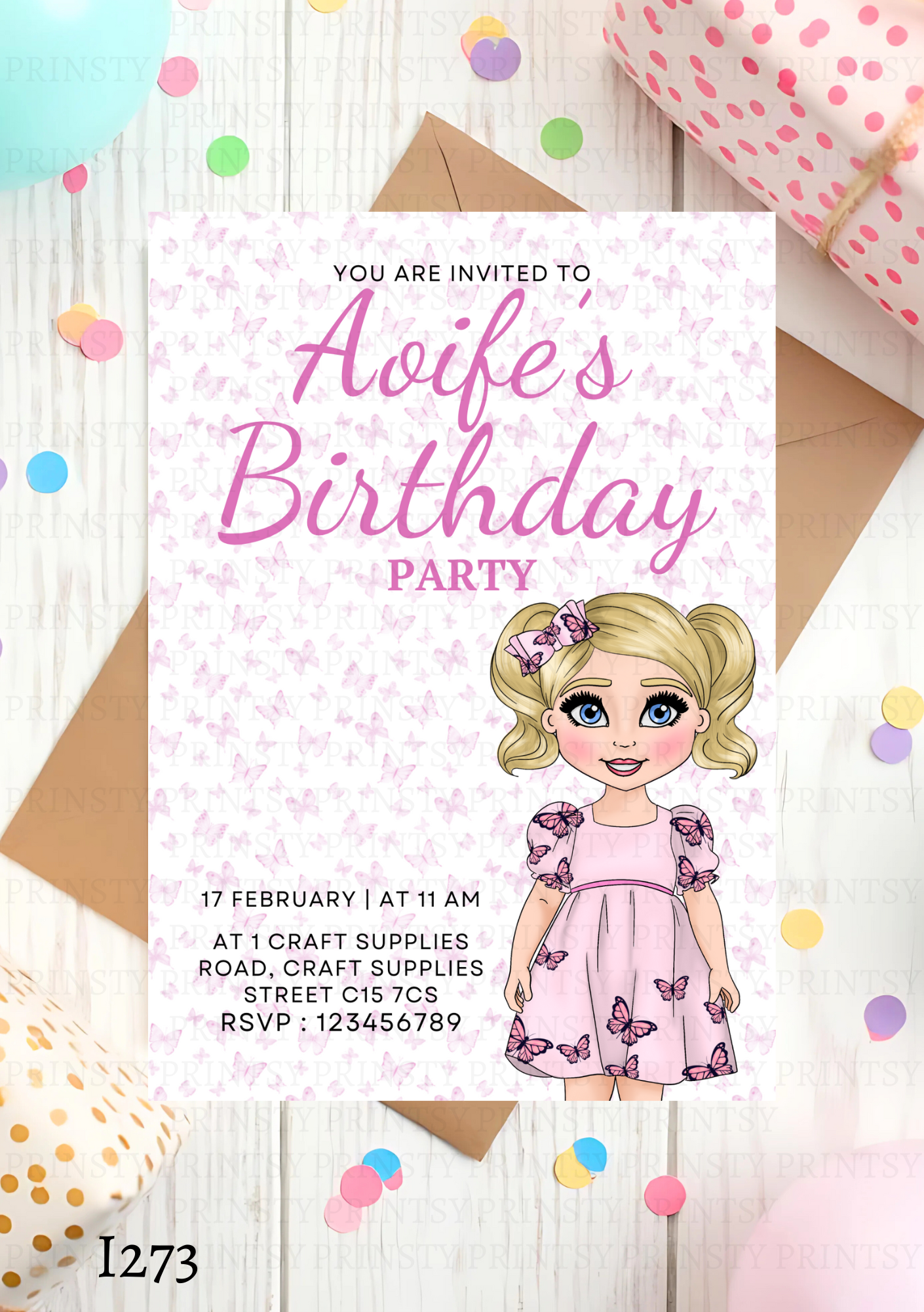 Pink Butterfly Dolly Invite