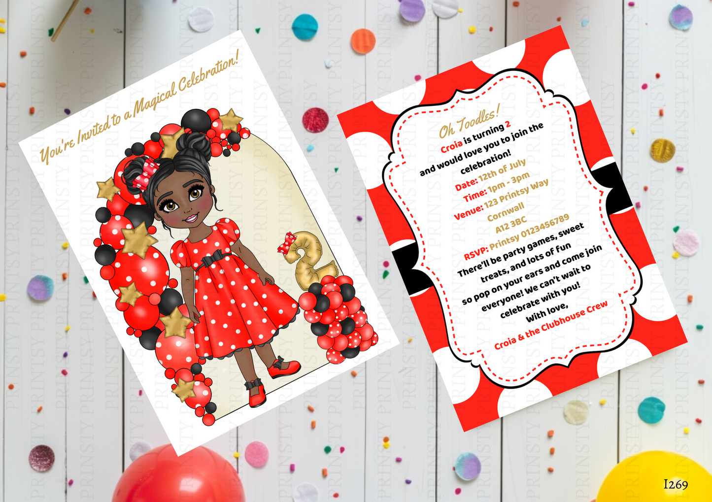 Spotty Dress Dolly Invite