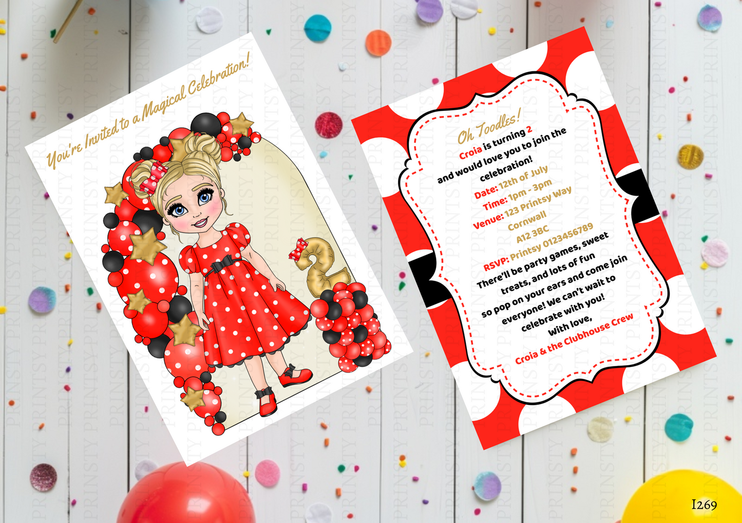 Spotty Dress Dolly Invite
