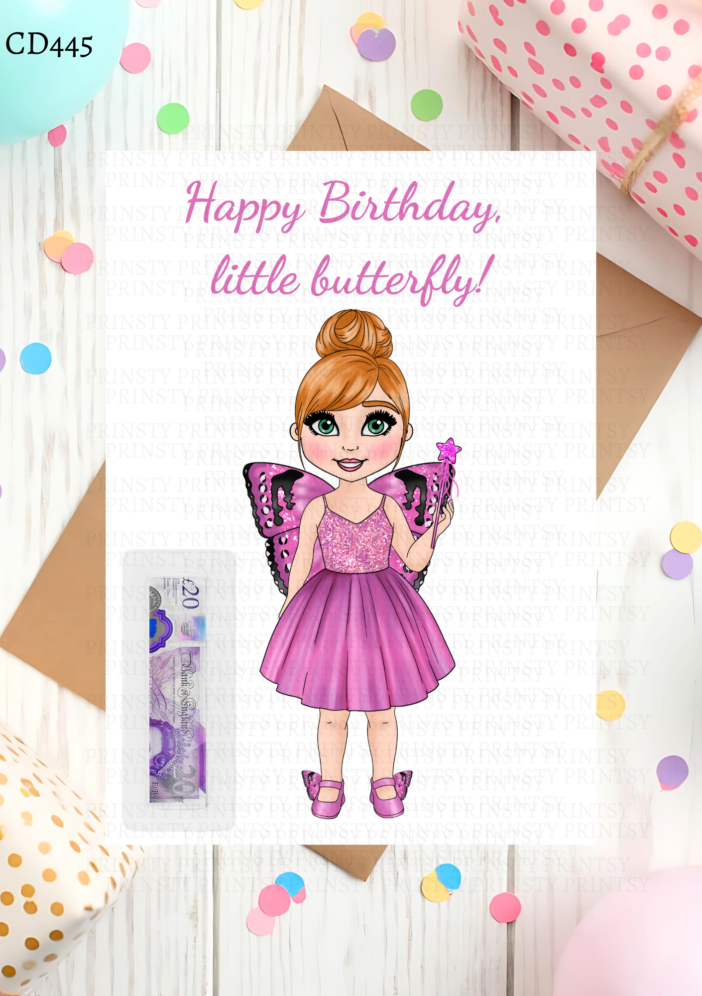 Pink Butterfly Dolly Money Card