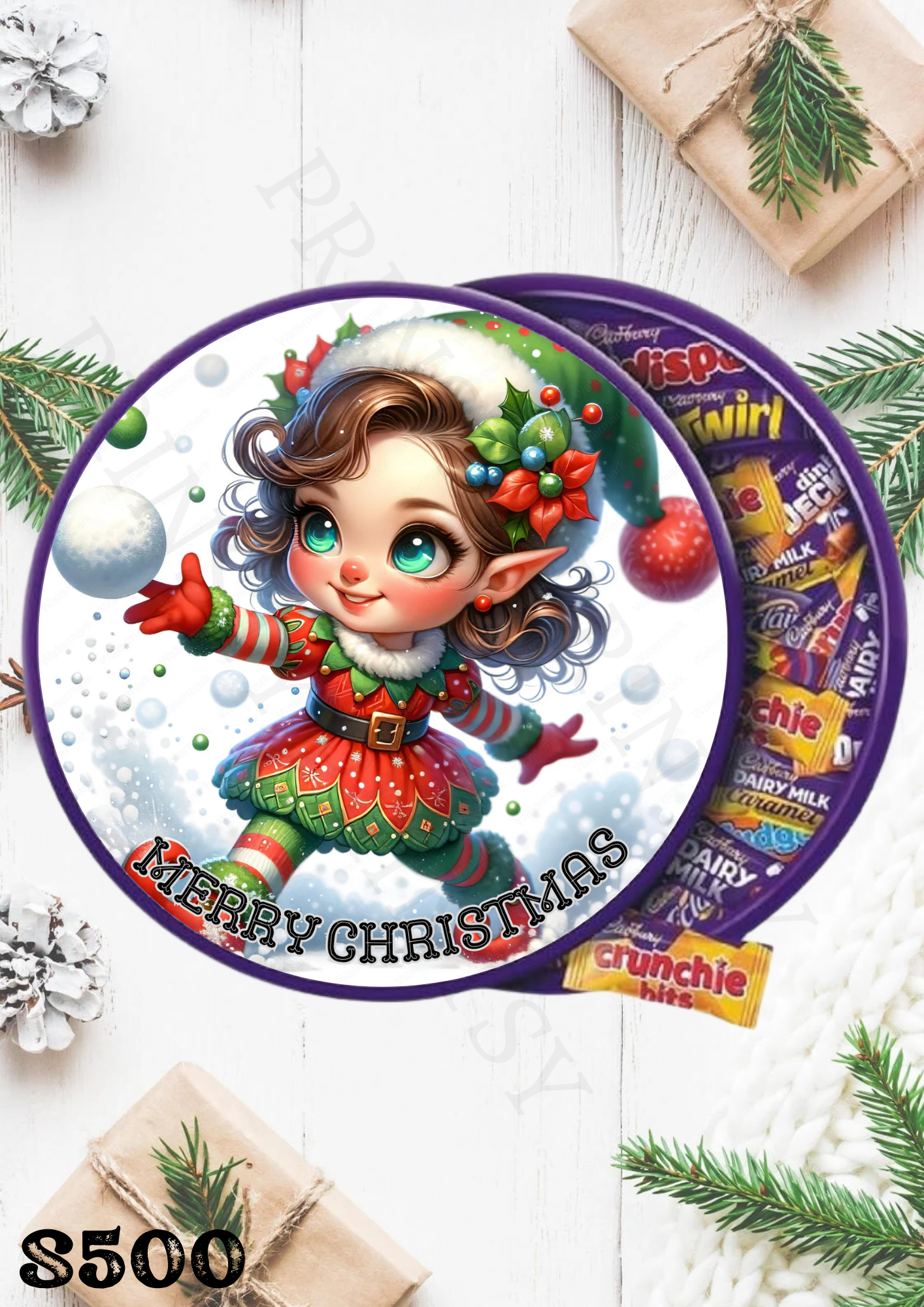Christmas Elf Chocolate Tub Sticker