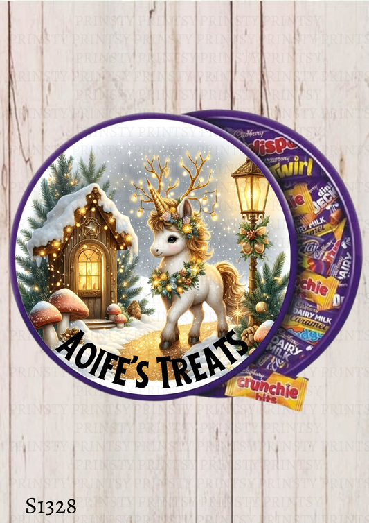 Christmas Unicorn Chocolate Tub Sticker