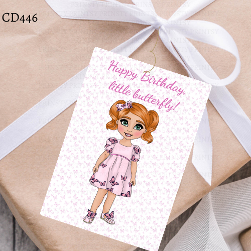 Pink Butterfly Dolly Gift Label