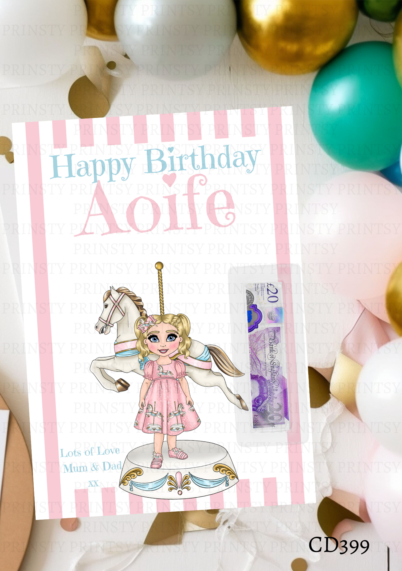 Carousel Dolly Money Card