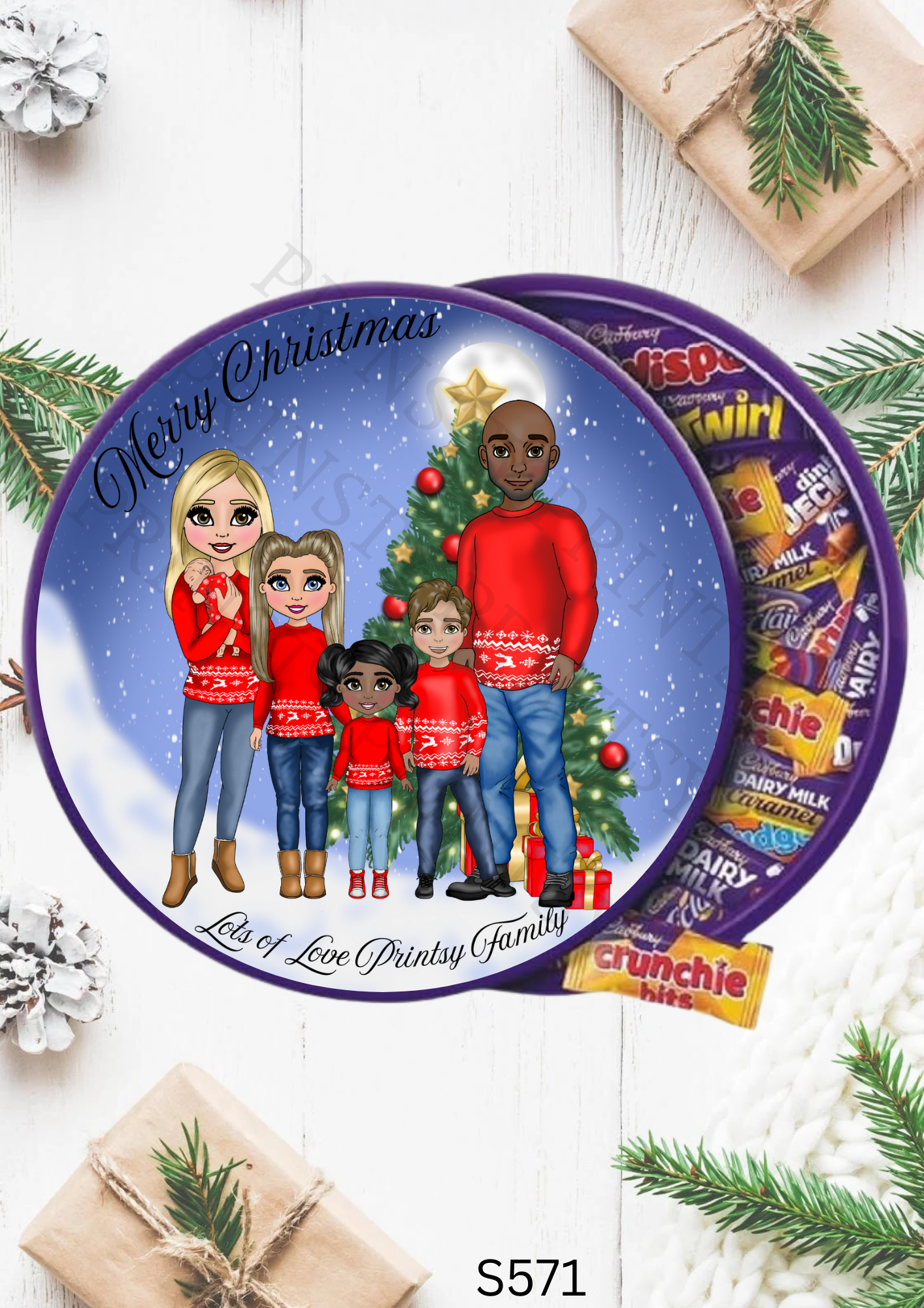 Christmas Family Chocolate Tub Sticker