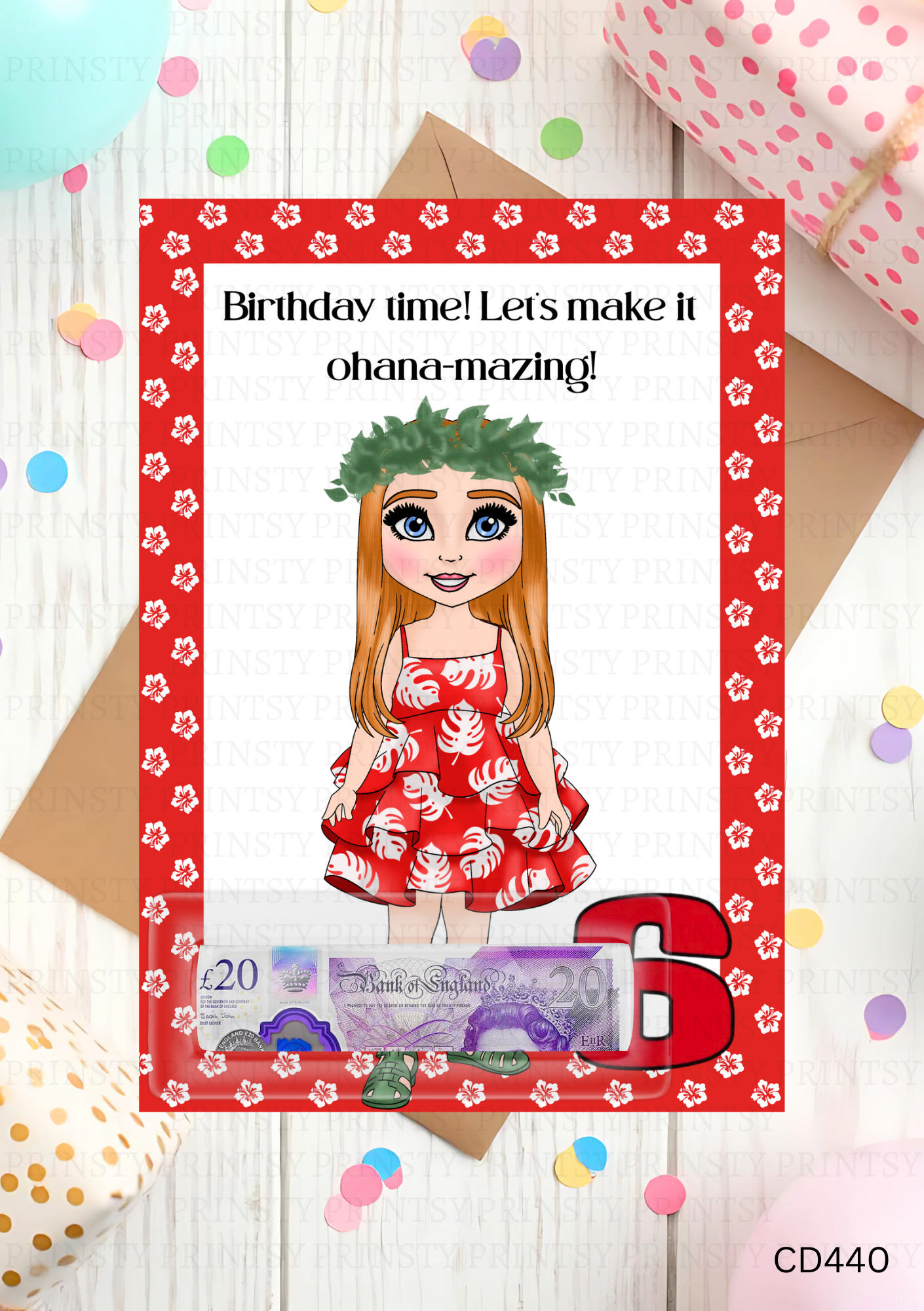 Red Hawaiian Dolly Money Card