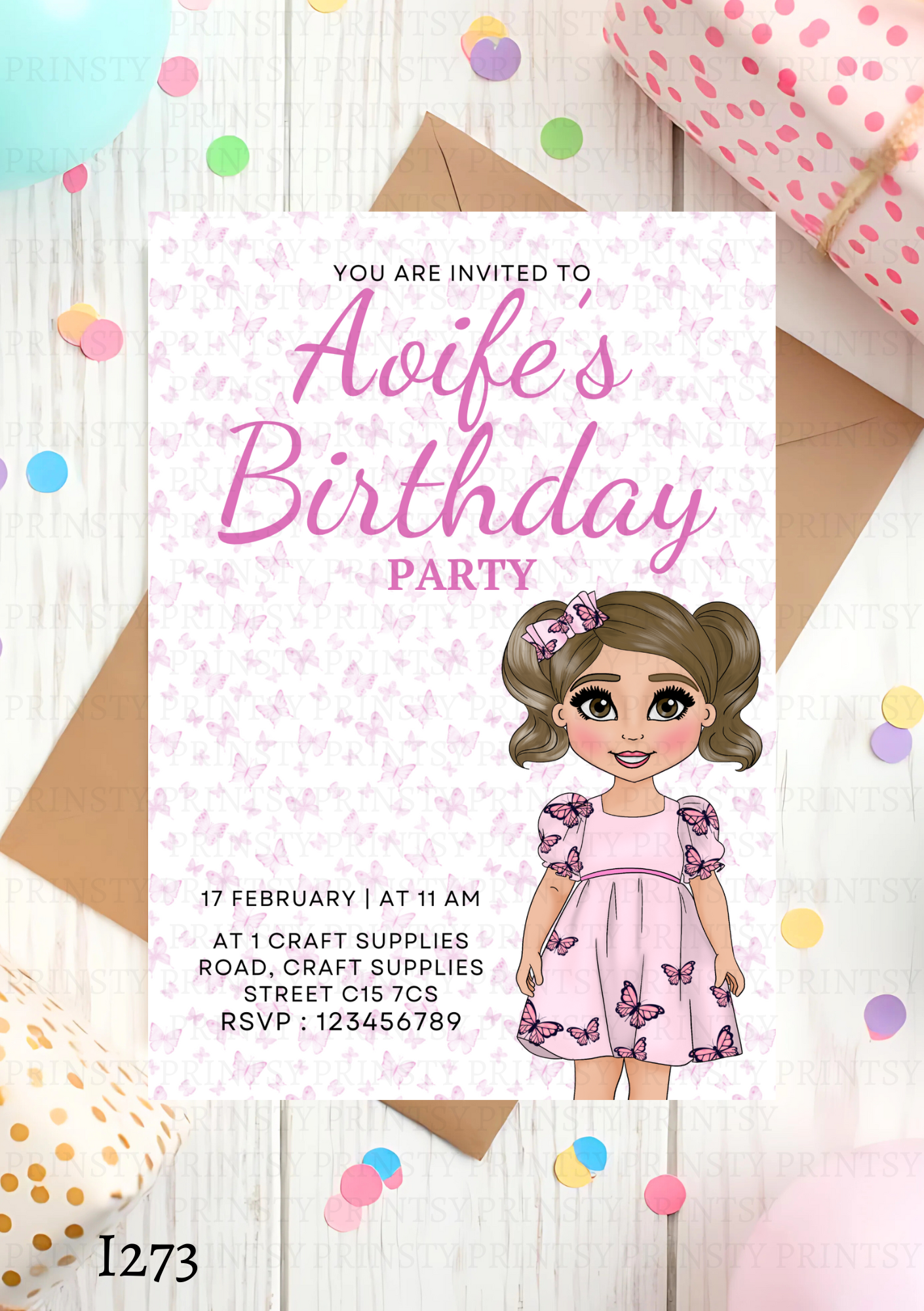 Pink Butterfly Dolly Invite