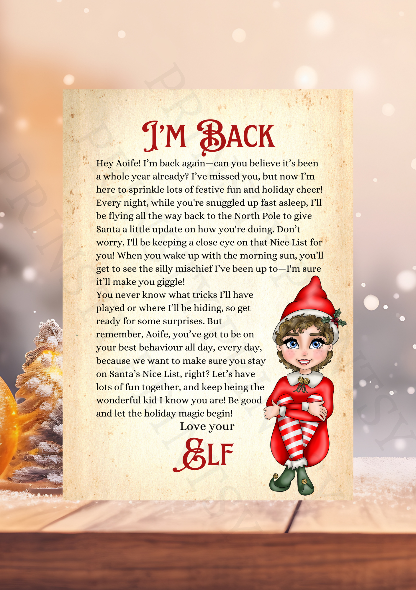 I'm Back Elf Letter