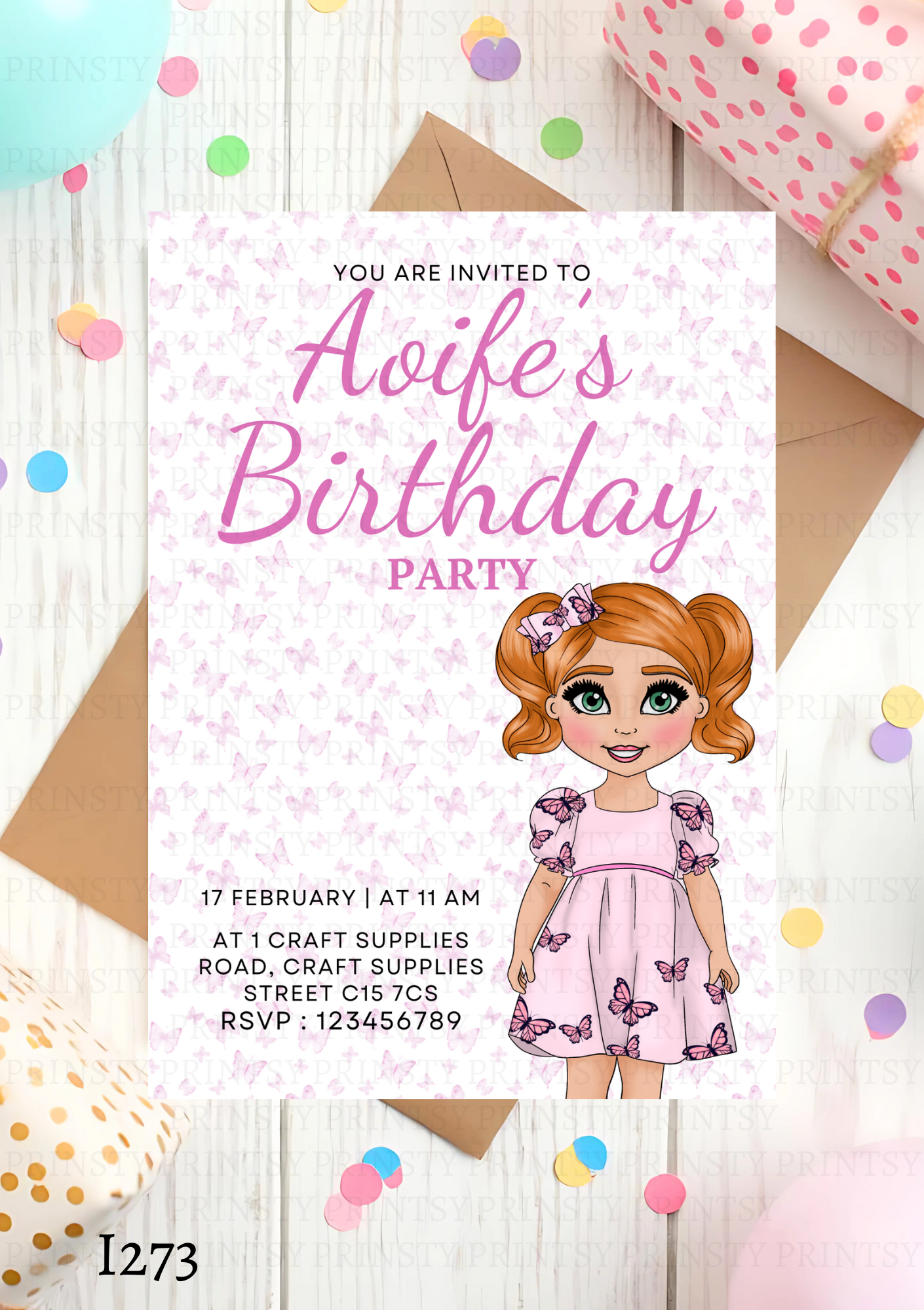 Pink Butterfly Dolly Invite