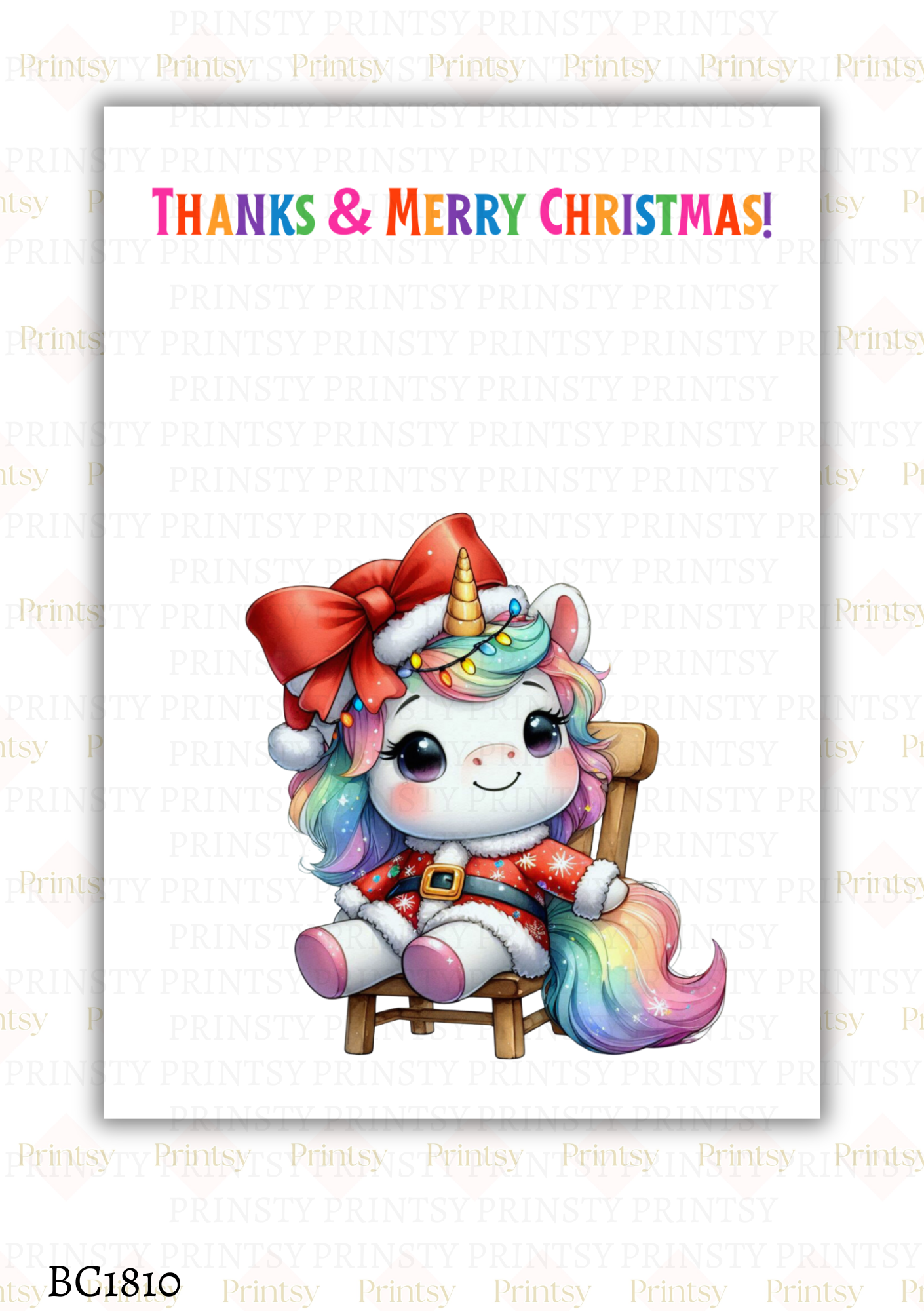 Christmas Unicorn Bow Card