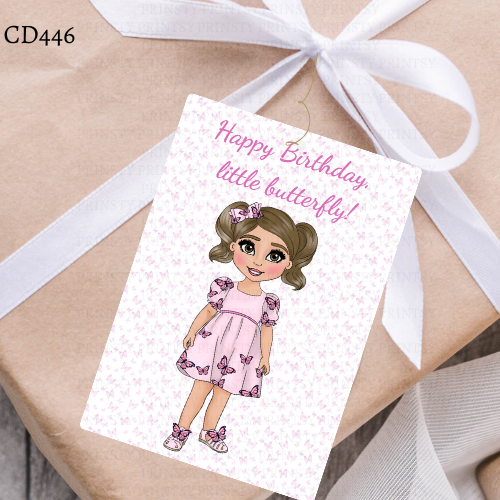 Pink Butterfly Dolly Gift Label