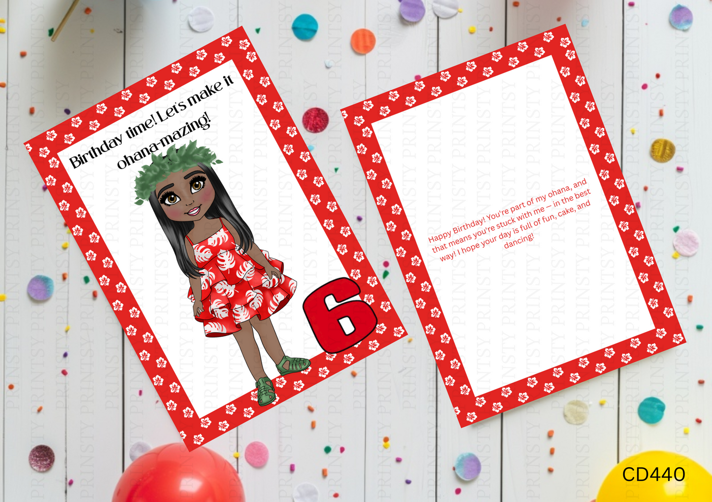 Red Hawaiian Dolly Celebration Card