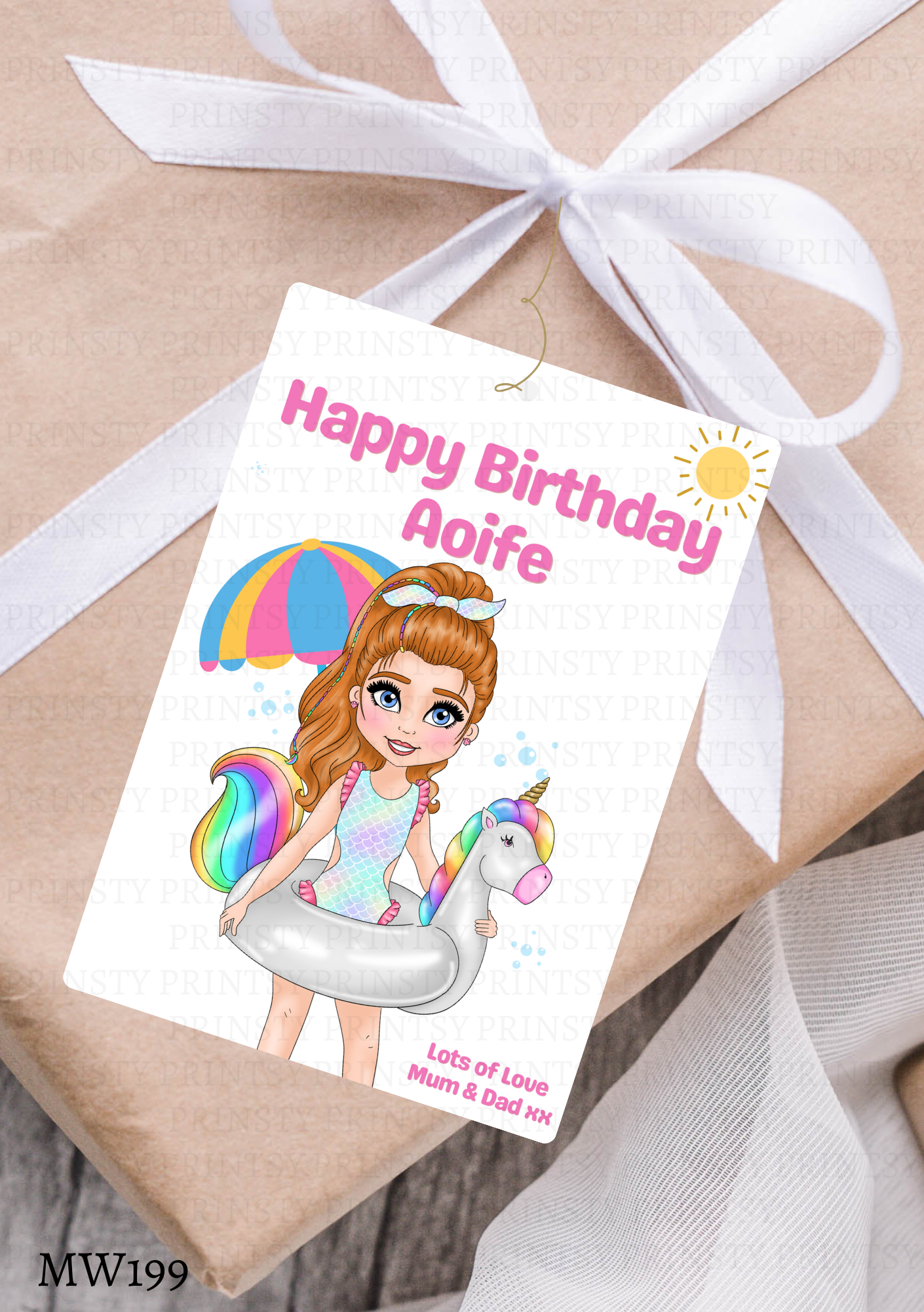 Pool Party Dolly Gift Label