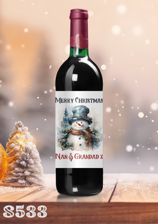 Christmas Snowman Wine Bottle Sticker