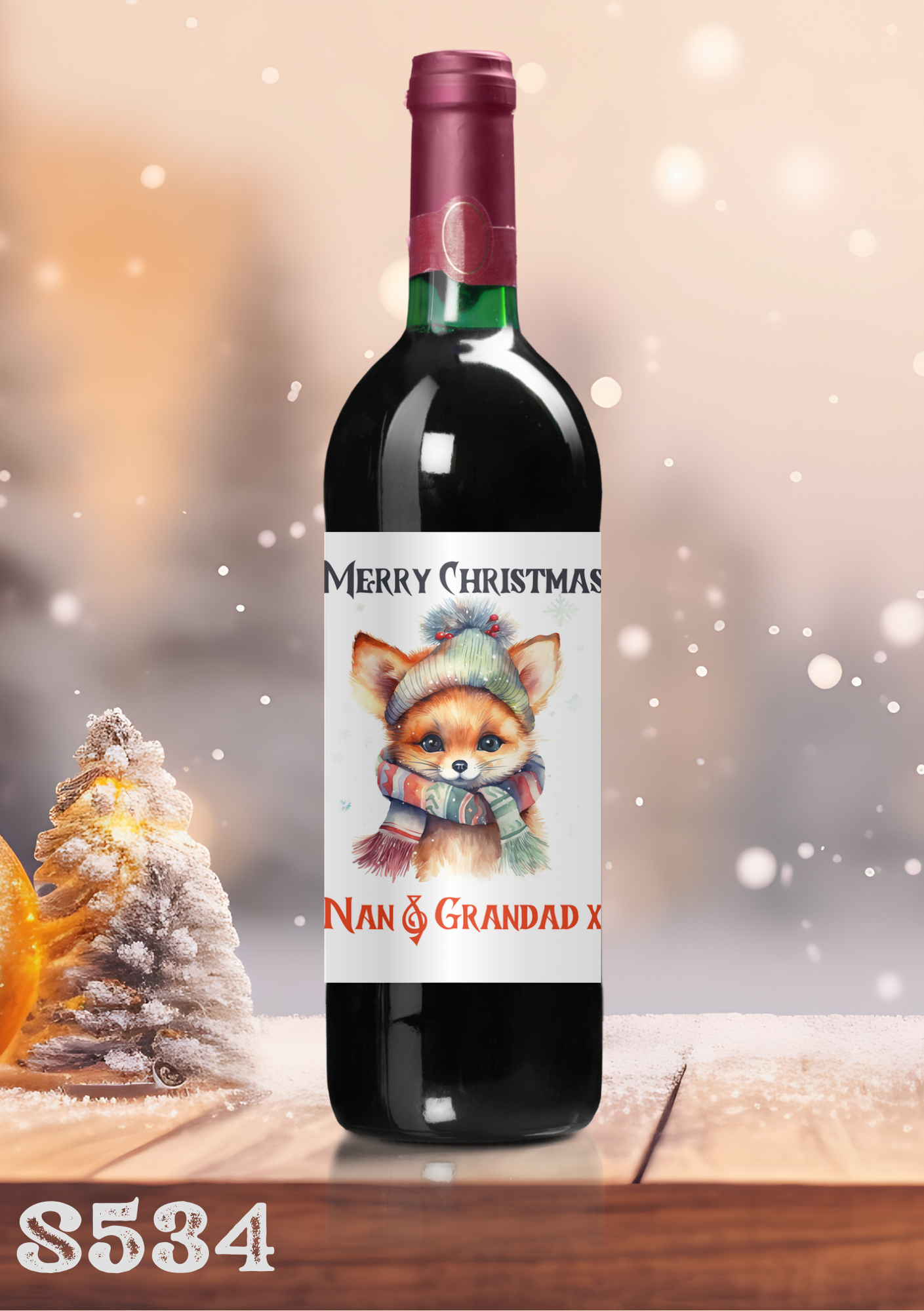 Christmas Fox Wine Bottle Sticker