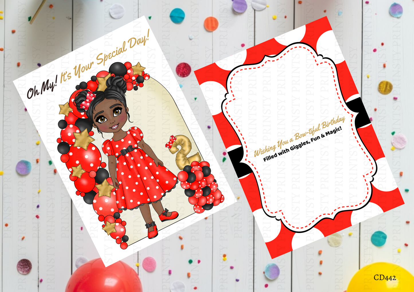 Spotty Dress Dolly Celebration Card