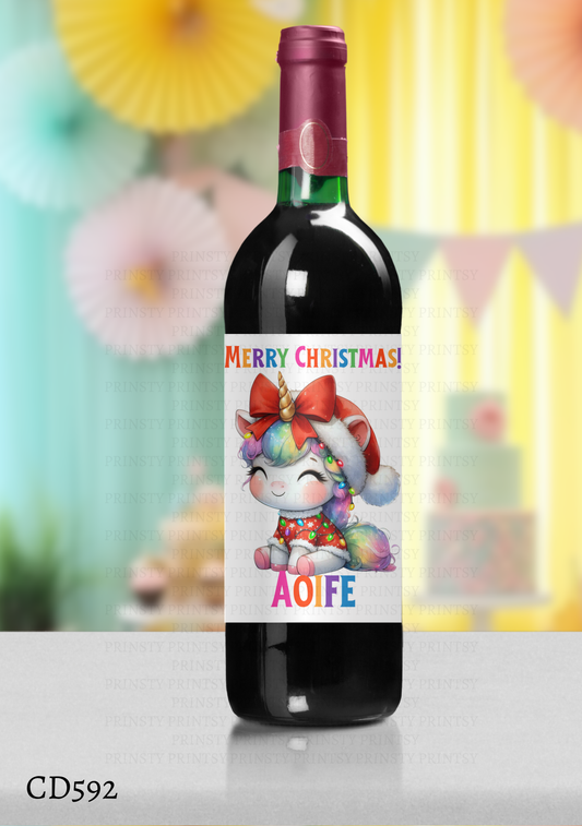 Christmas Unicorn Wine Bottle Sticker