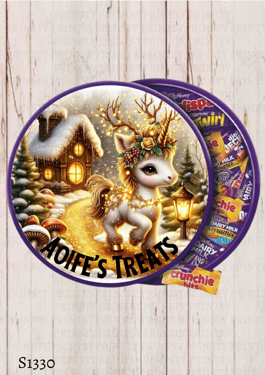 Christmas Unicorn Chocolate Tub Sticker
