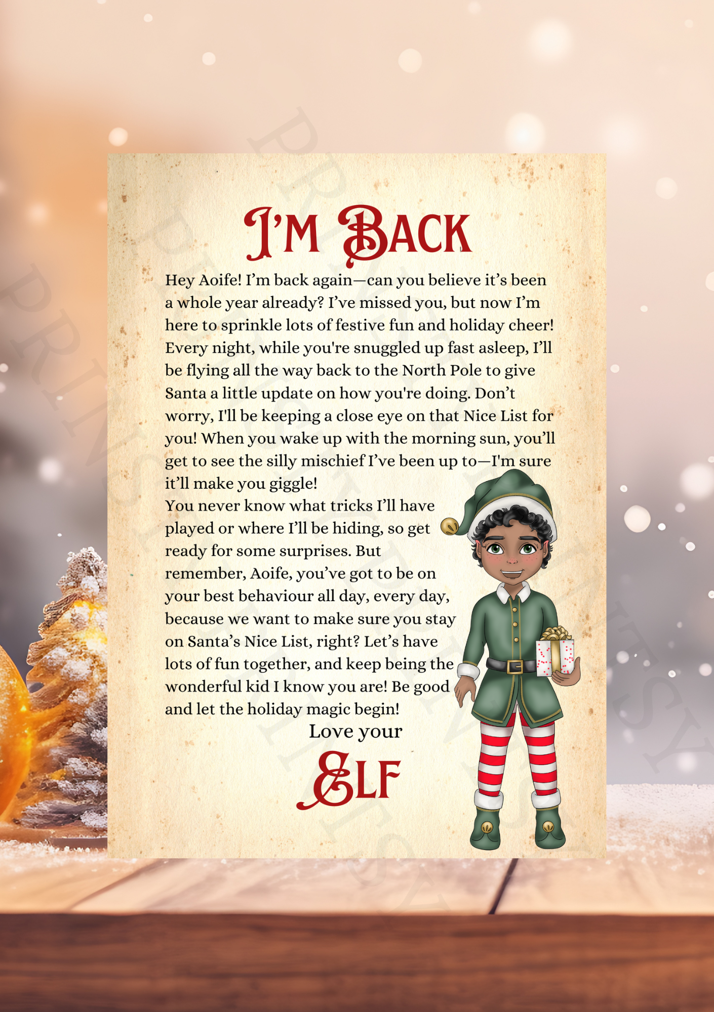 I'm Back Elf Letter