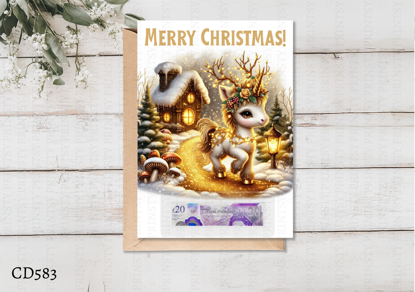 Christmas Unicorn Money Card