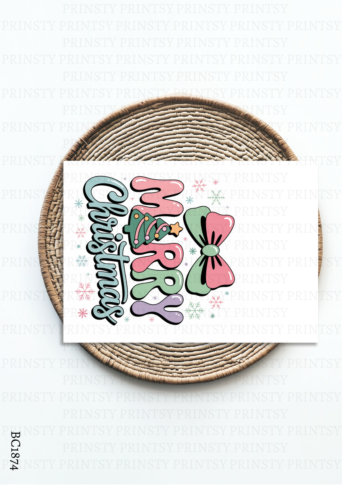 Pastel Merry Christmas Bow Card – BC1874