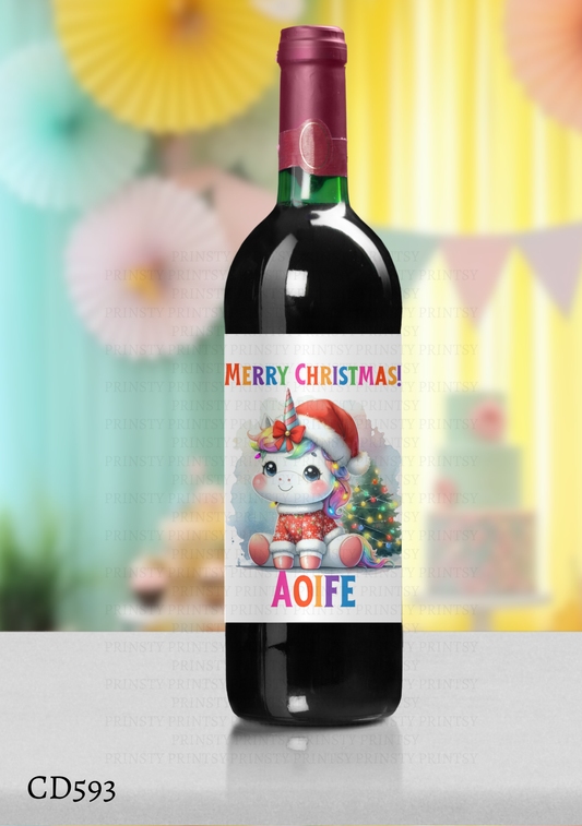 Christmas Unicorn Wine Bottle Sticker
