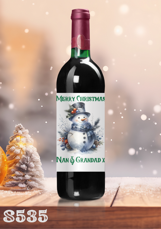Christmas Snowman Wine Bottle Sticker