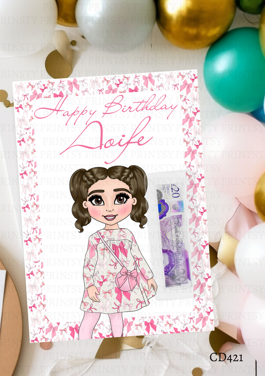 Bow Print Dolly Money Card