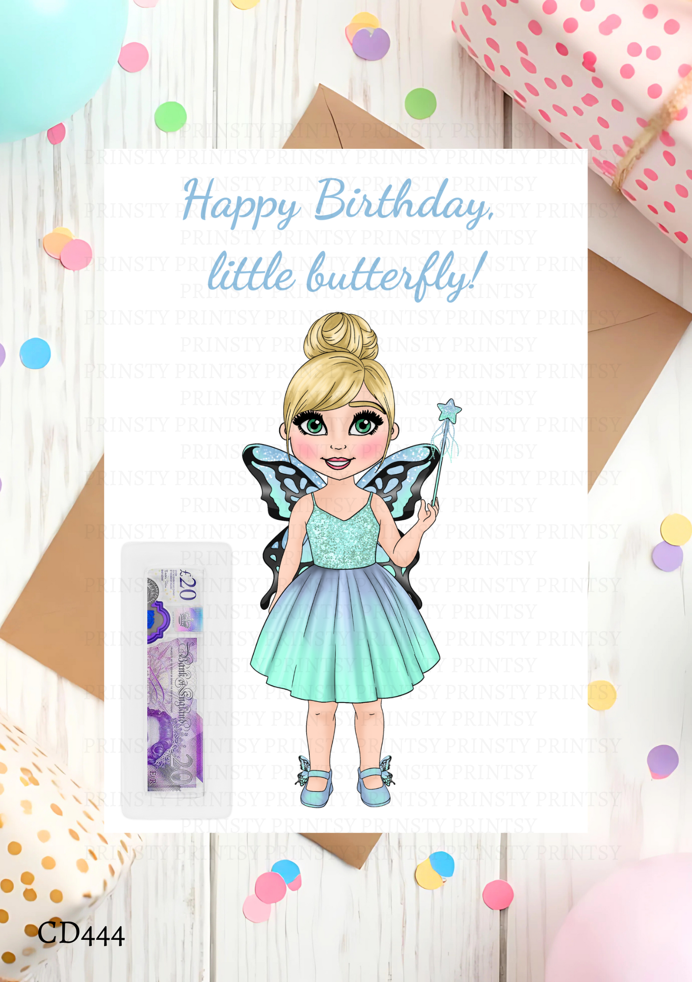 Blue Butterfly Dolly Money Card