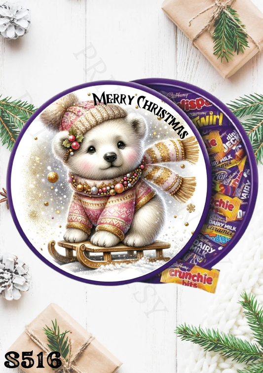 Christmas Polar Bear Chocolate Tub Sticker