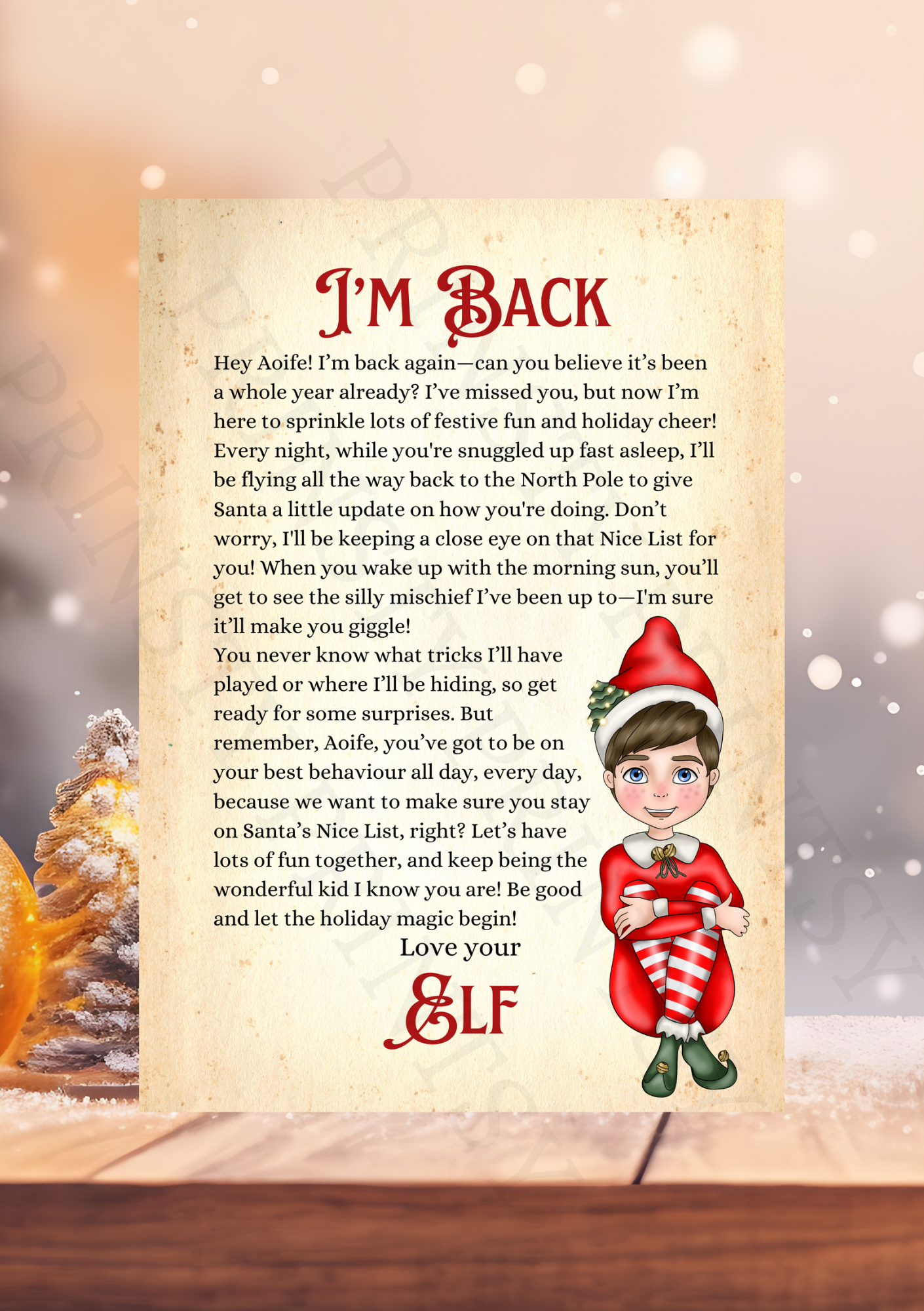 I'm Back Elf Letter