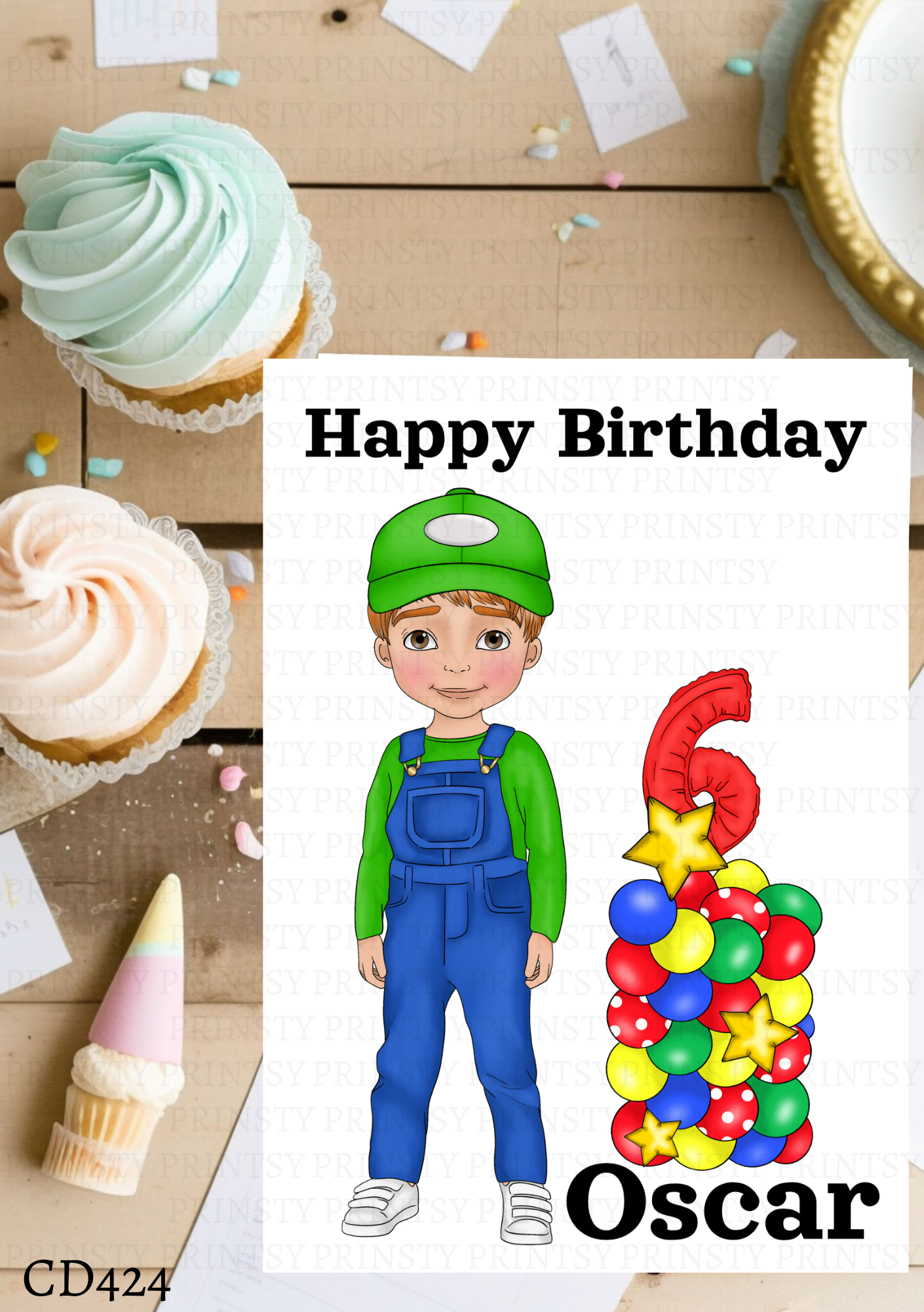 Green and Red Dungarees Dude Celebration Card