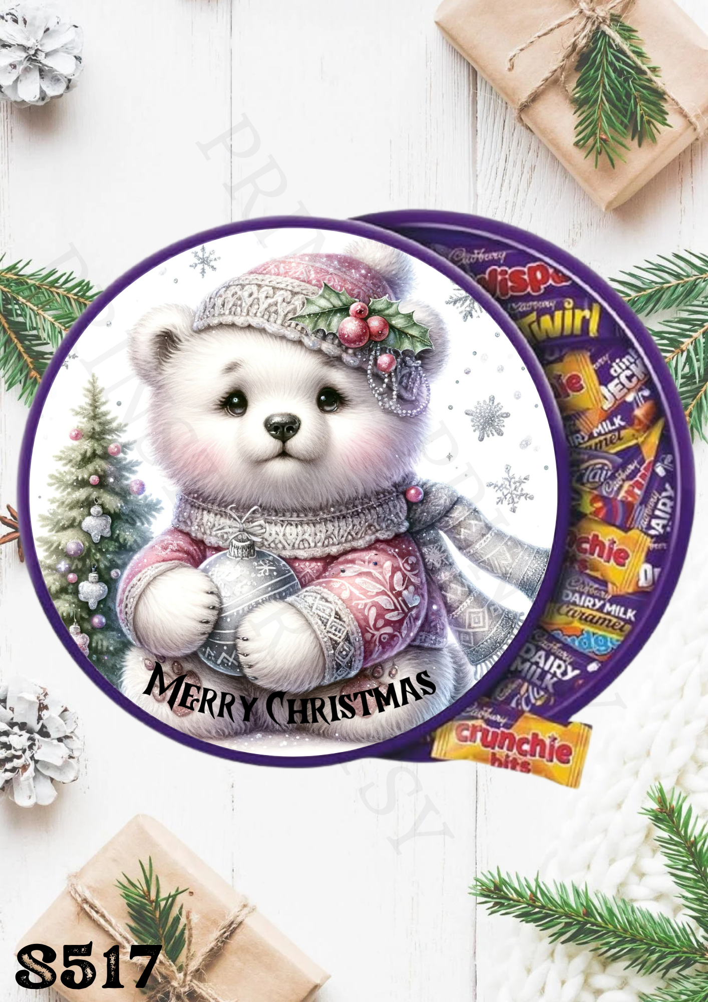 Christmas Polar Bear Chocolate Tub Sticker