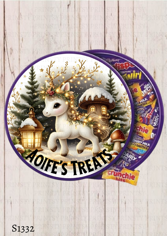 Christmas Unicorn Chocolate Tub Sticker