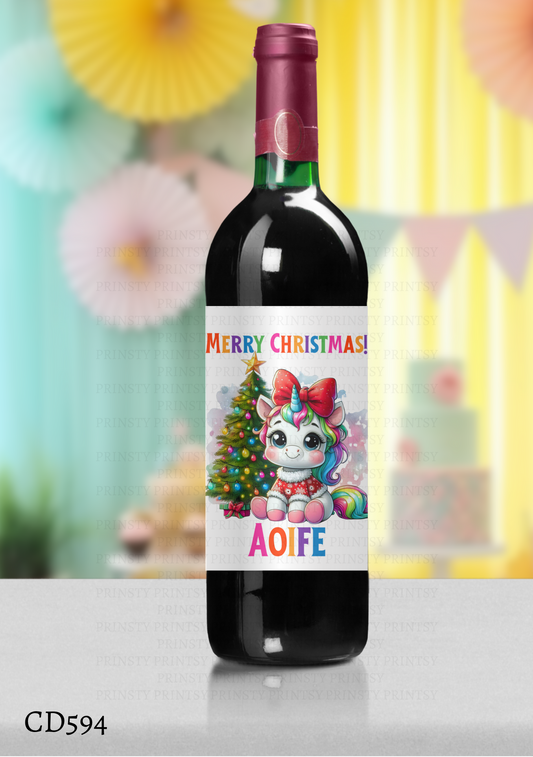 Christmas Unicorn Wine Bottle Sticker