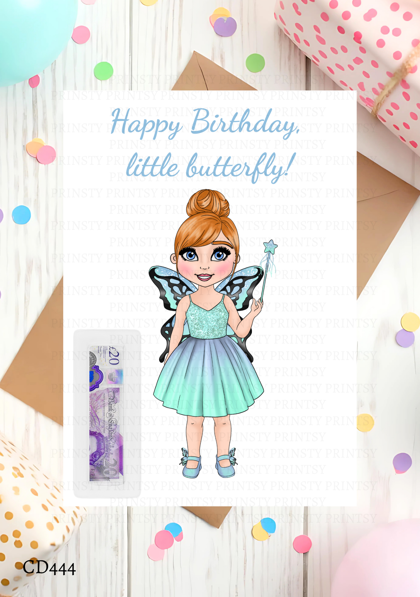 Blue Butterfly Dolly Money Card