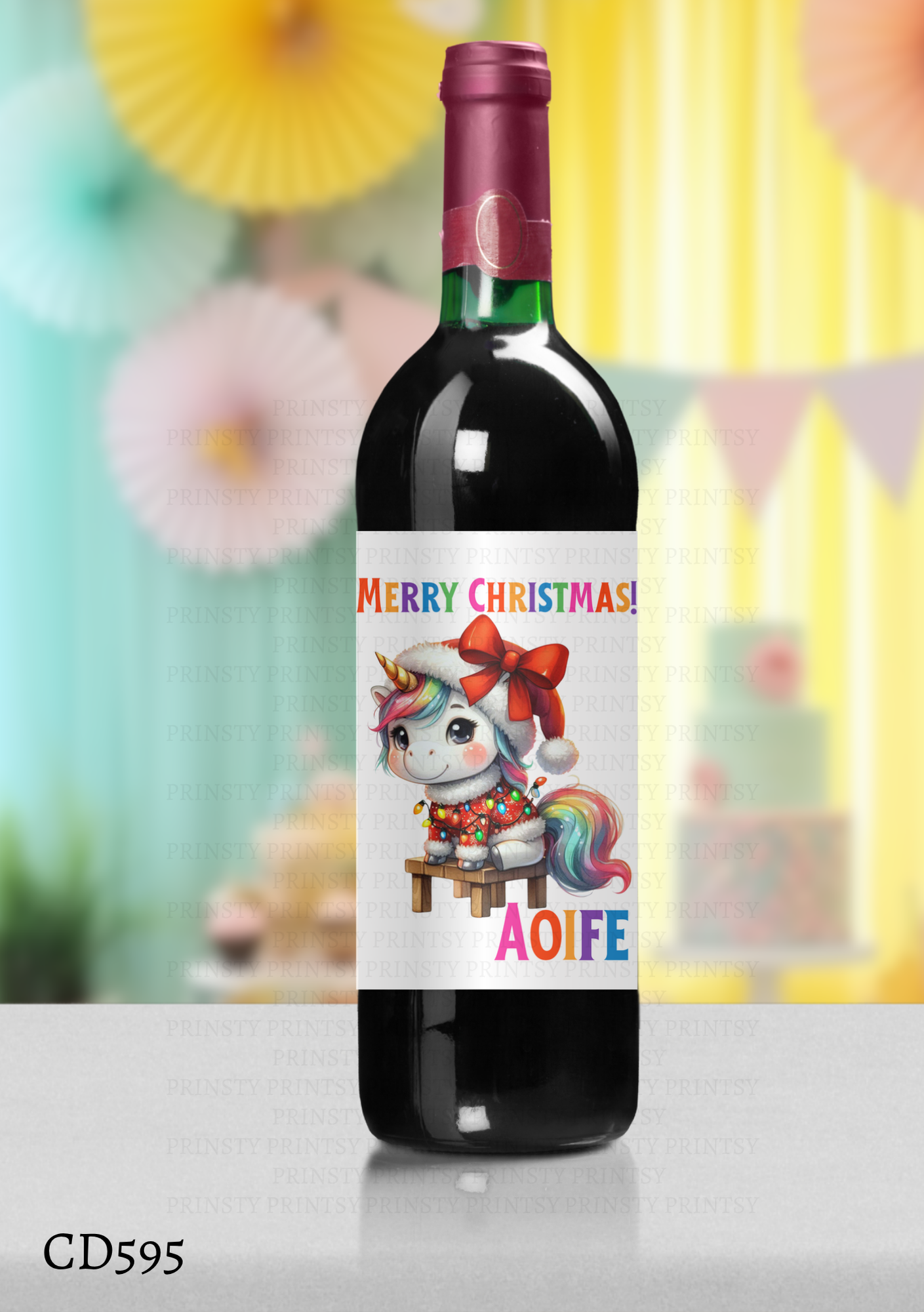 Christmas Unicorn Wine Bottle Sticker