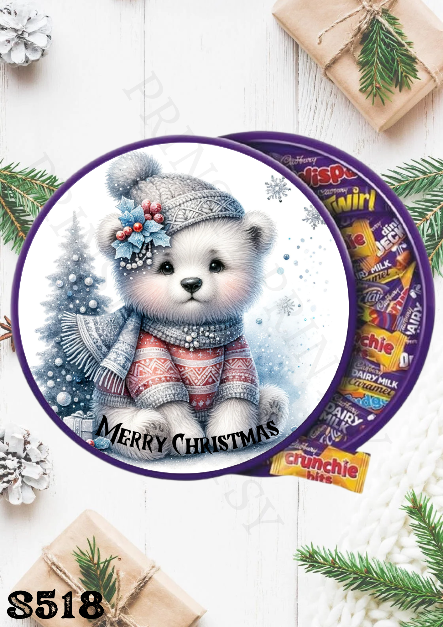 Christmas Polar Bear Chocolate Tub Sticker