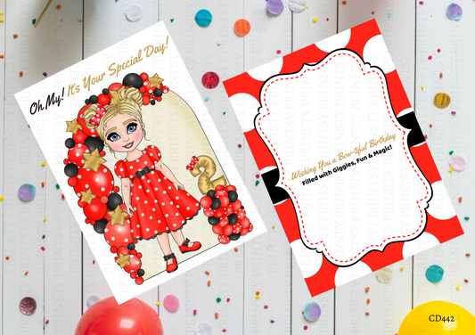Spotty Dress Dolly Celebration Card