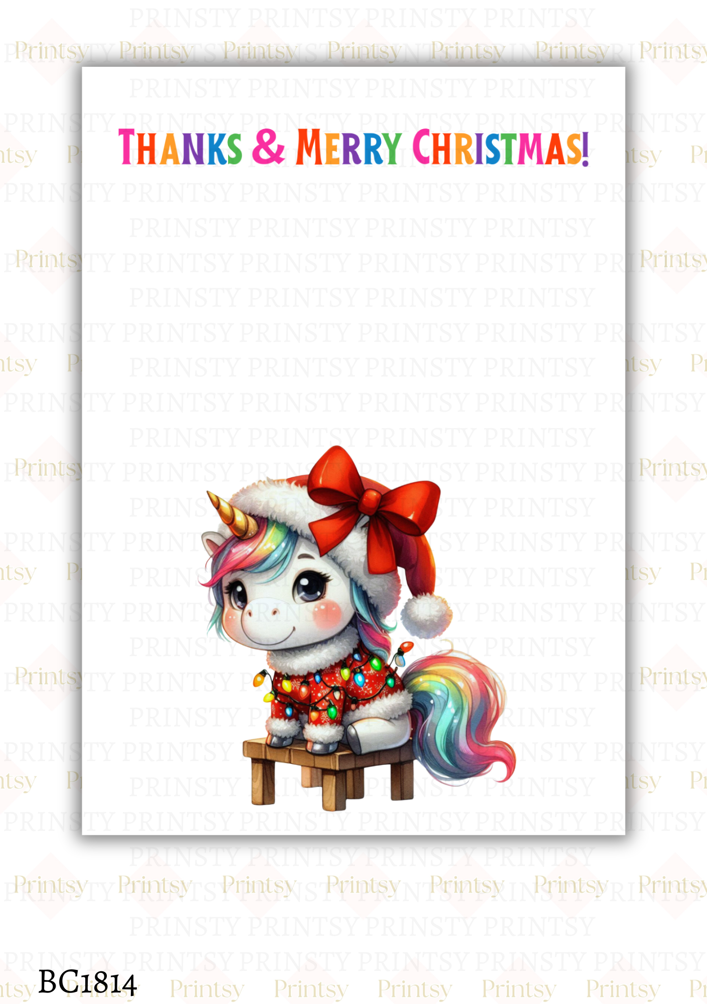 Christmas Unicorn Bow Card
