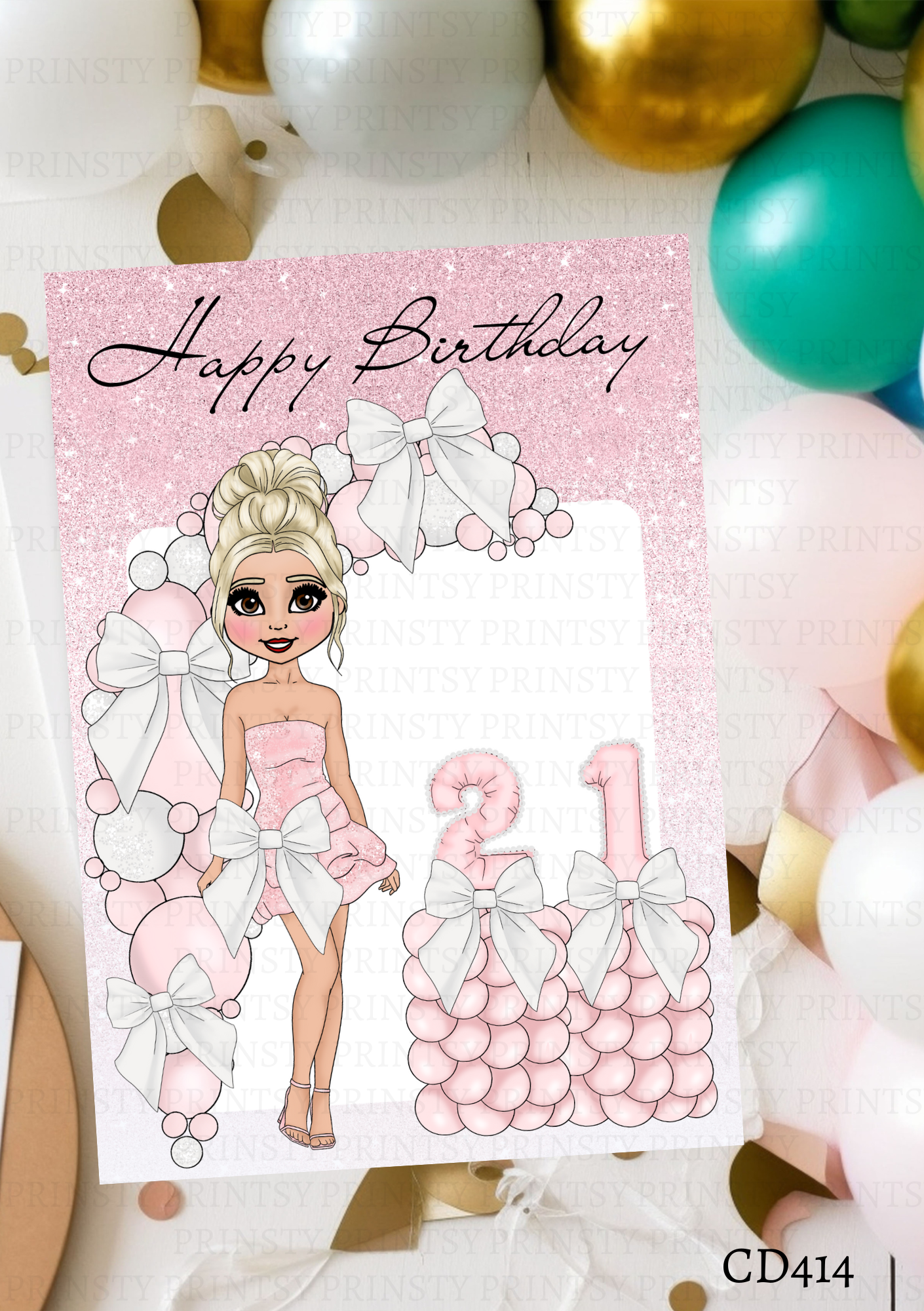 Pink & White Bow Dolly Celebration Card