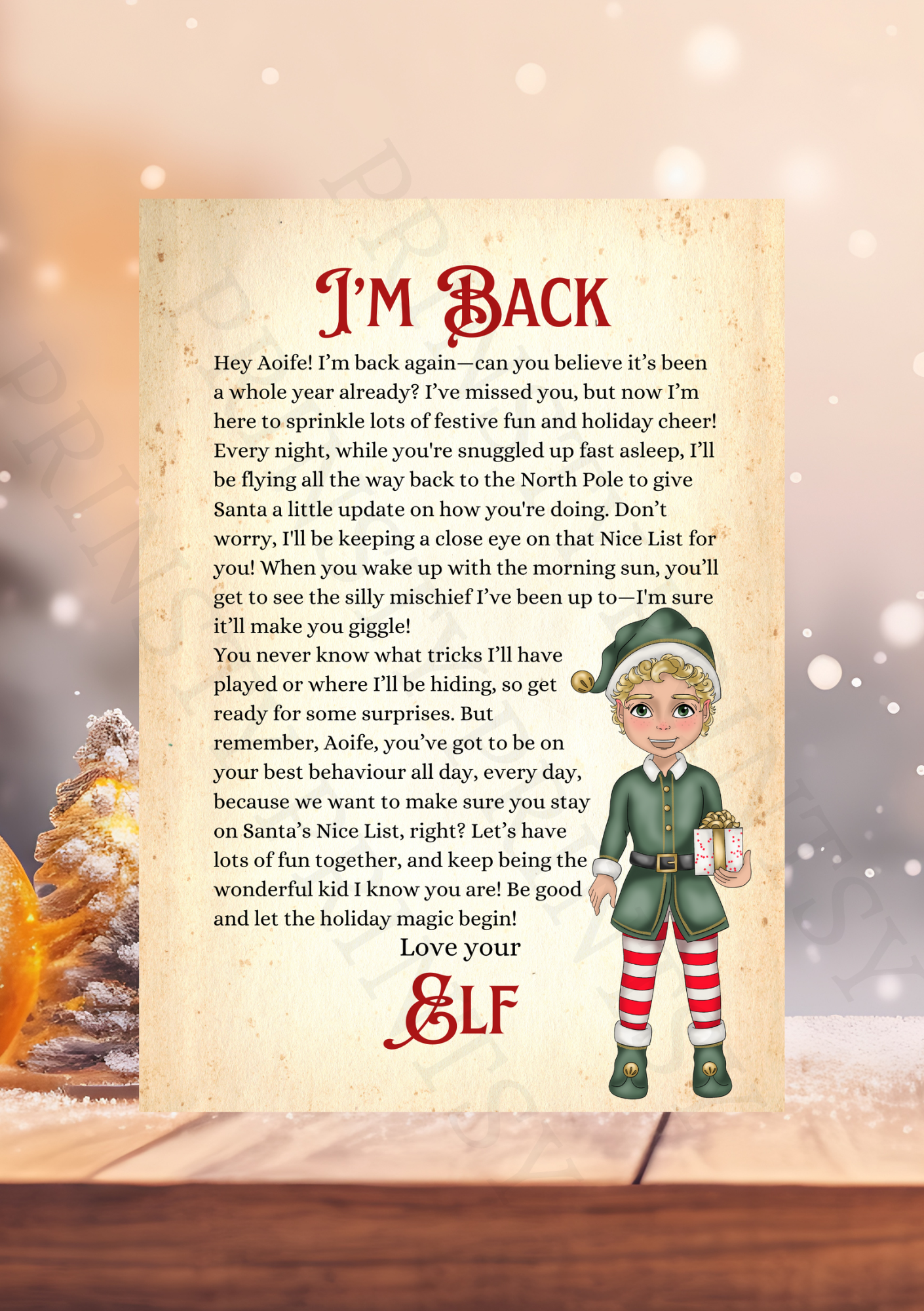 I'm Back Elf Letter