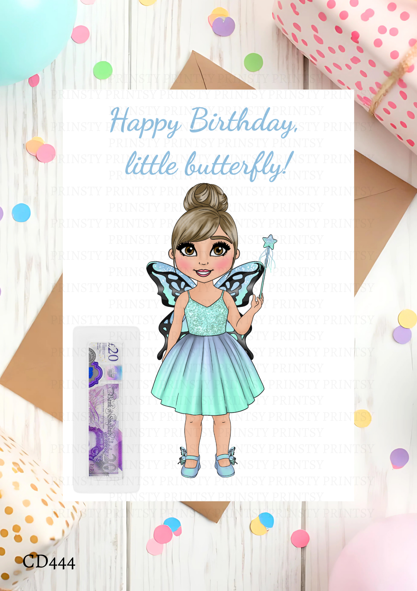 Blue Butterfly Dolly Money Card