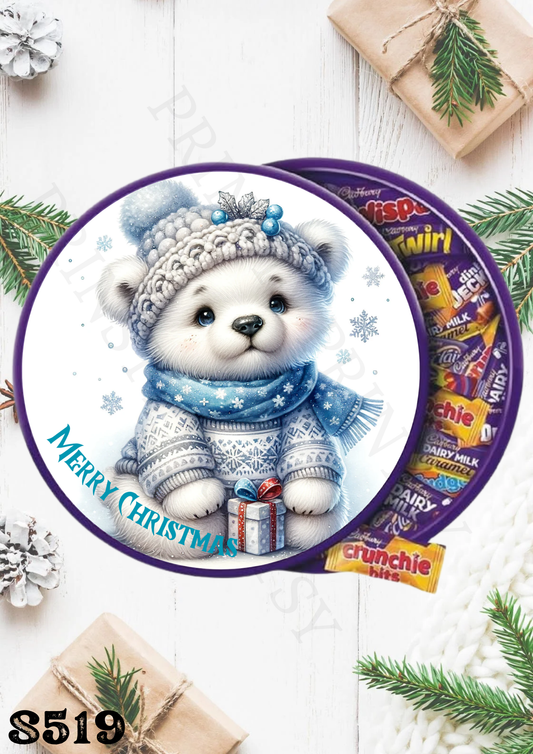 Christmas Polar Bear Chocolate Tub Sticker