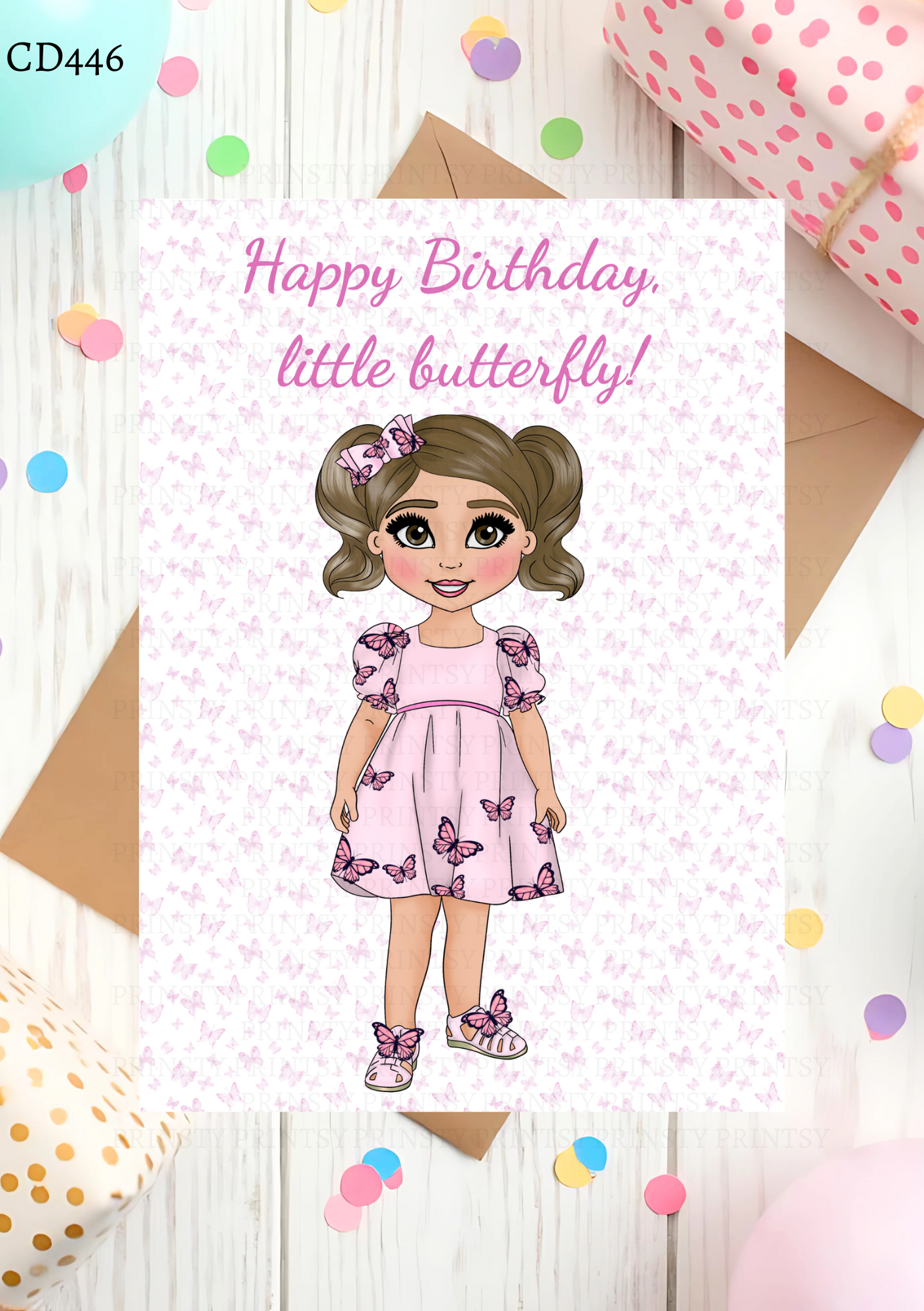 Pink Butterfly Dolly Celebration Card