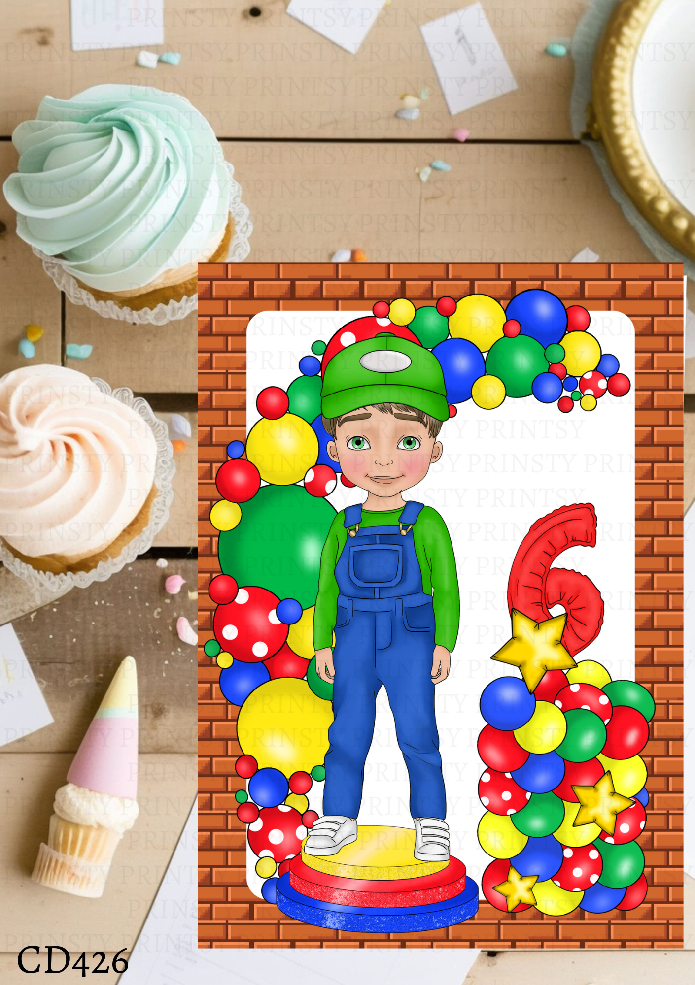 Green and Red Dungarees Dude Celebration Card