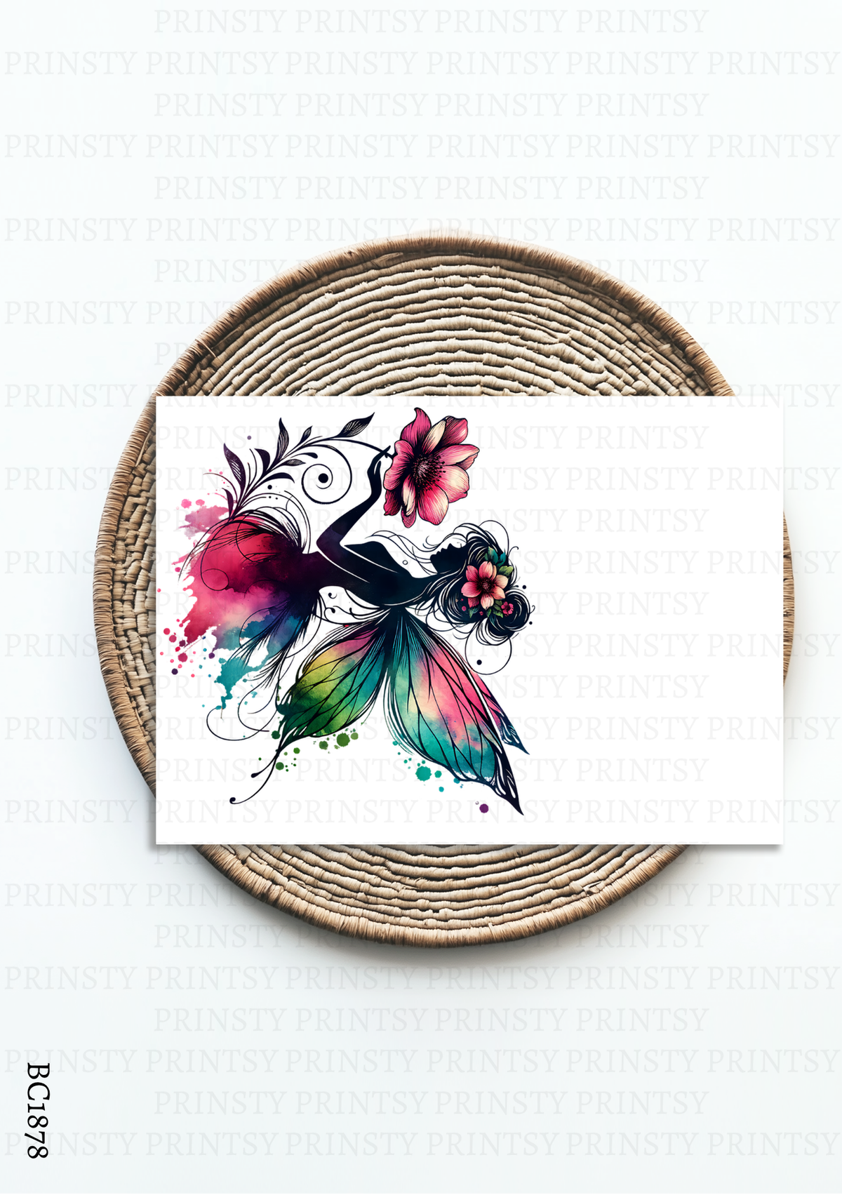 Watercolour Flower Fairy Bow Card – BC1878