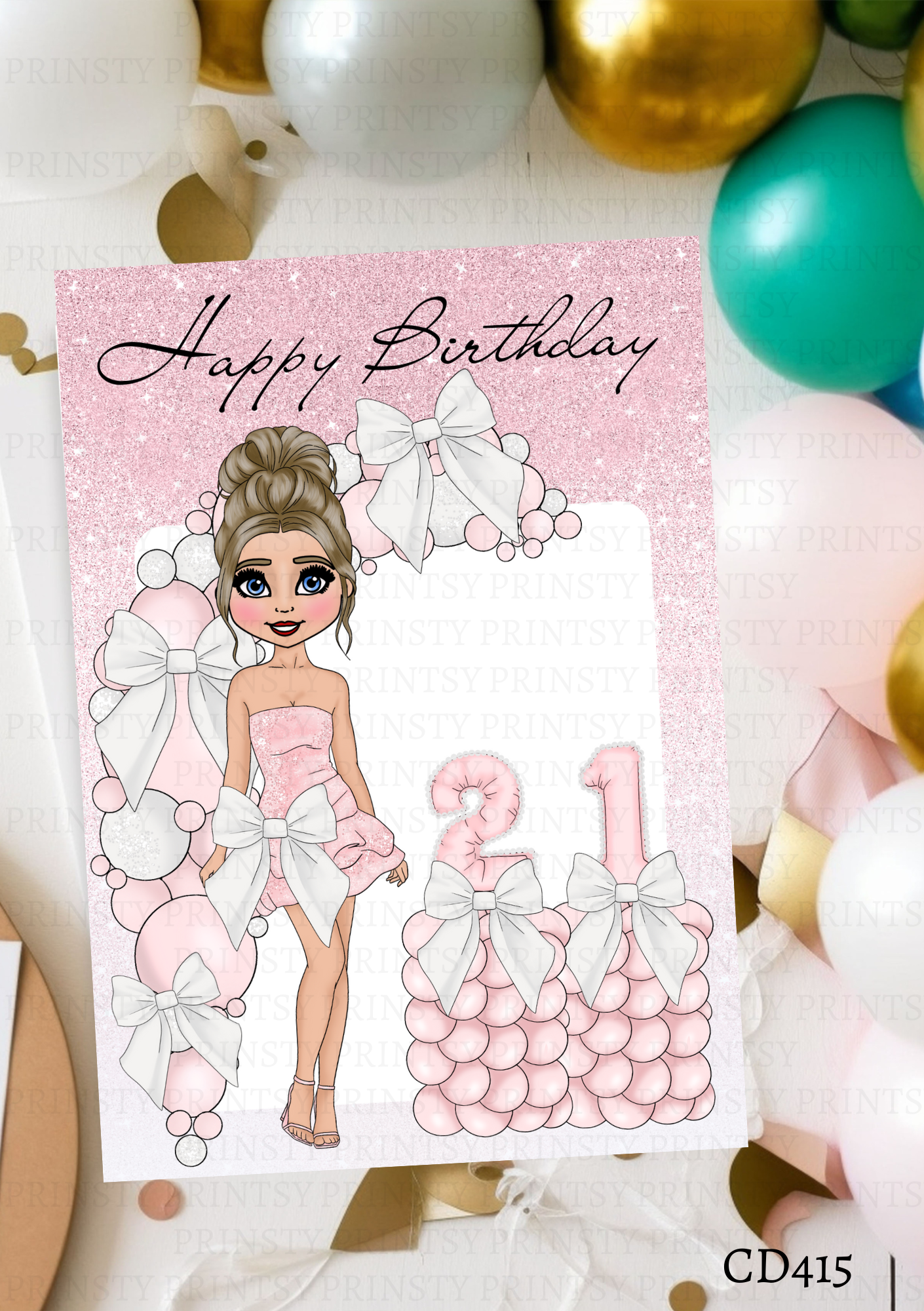 Pink & White Bow Dolly Celebration Card